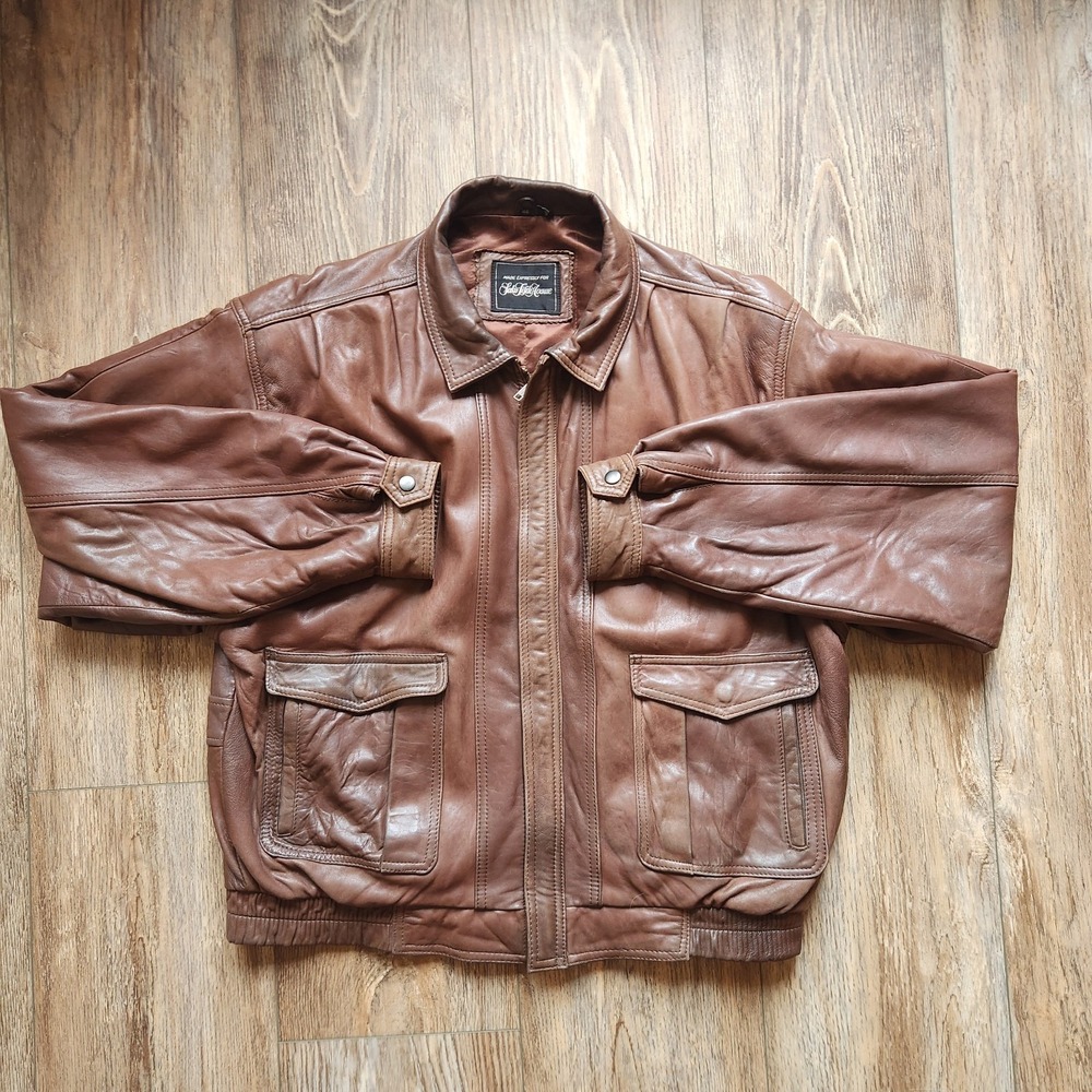 Vintage Saks Fifth Avenue Brown Leather Bomber Jacket Mens Size 46 Flight Pilot
